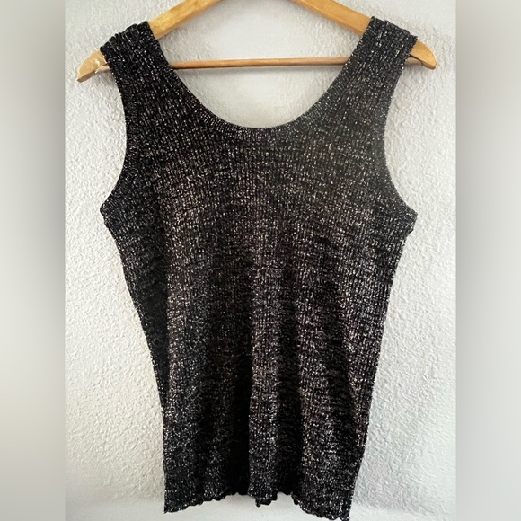 Vintage Whitney Lane SZ Medium Metallic Black Sleeveless Knit Tank Top‎ - Picture 7 of 13